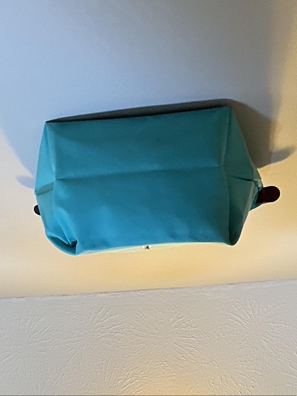 Longchamp Turquoise Nylon Le Pliage Tote with Brown Leather Trim - Picture 6 of 14